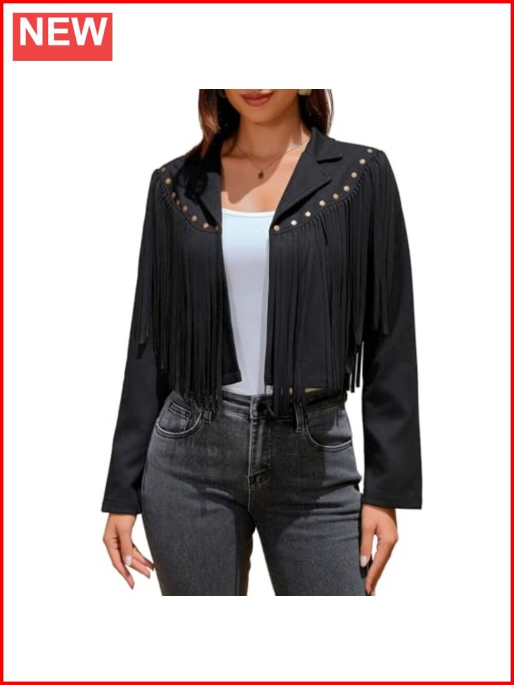 Faux Suede Leather Fringe Cropped Motorcycle Jacket Women Western Tassel Coat